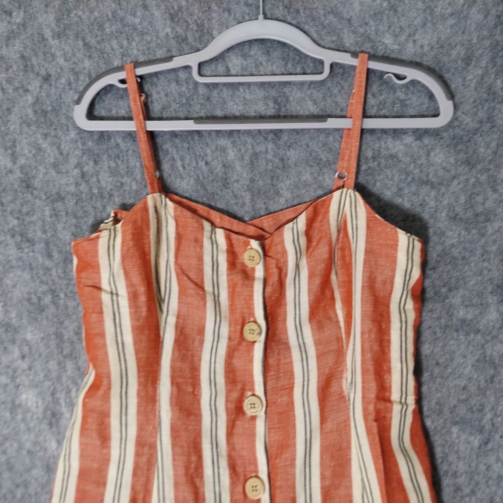 Urban Outfitters Dress Women S Red Striped Linen Button Front Strappy Nautical - Picture 2 of 10